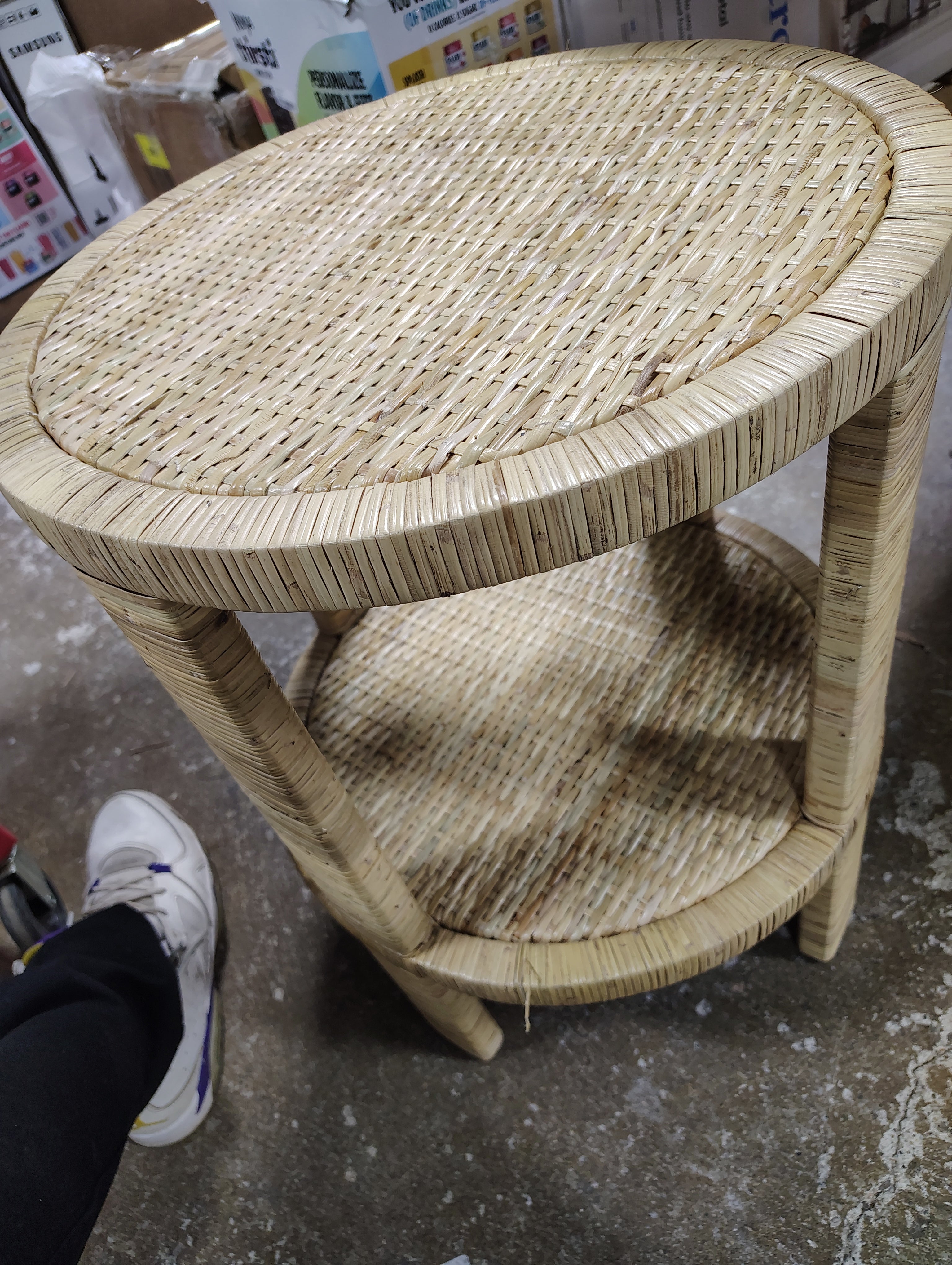 Costa Mesa Round Rattan Wrapped Accent Table Tan - Bohemian, Wood Frame