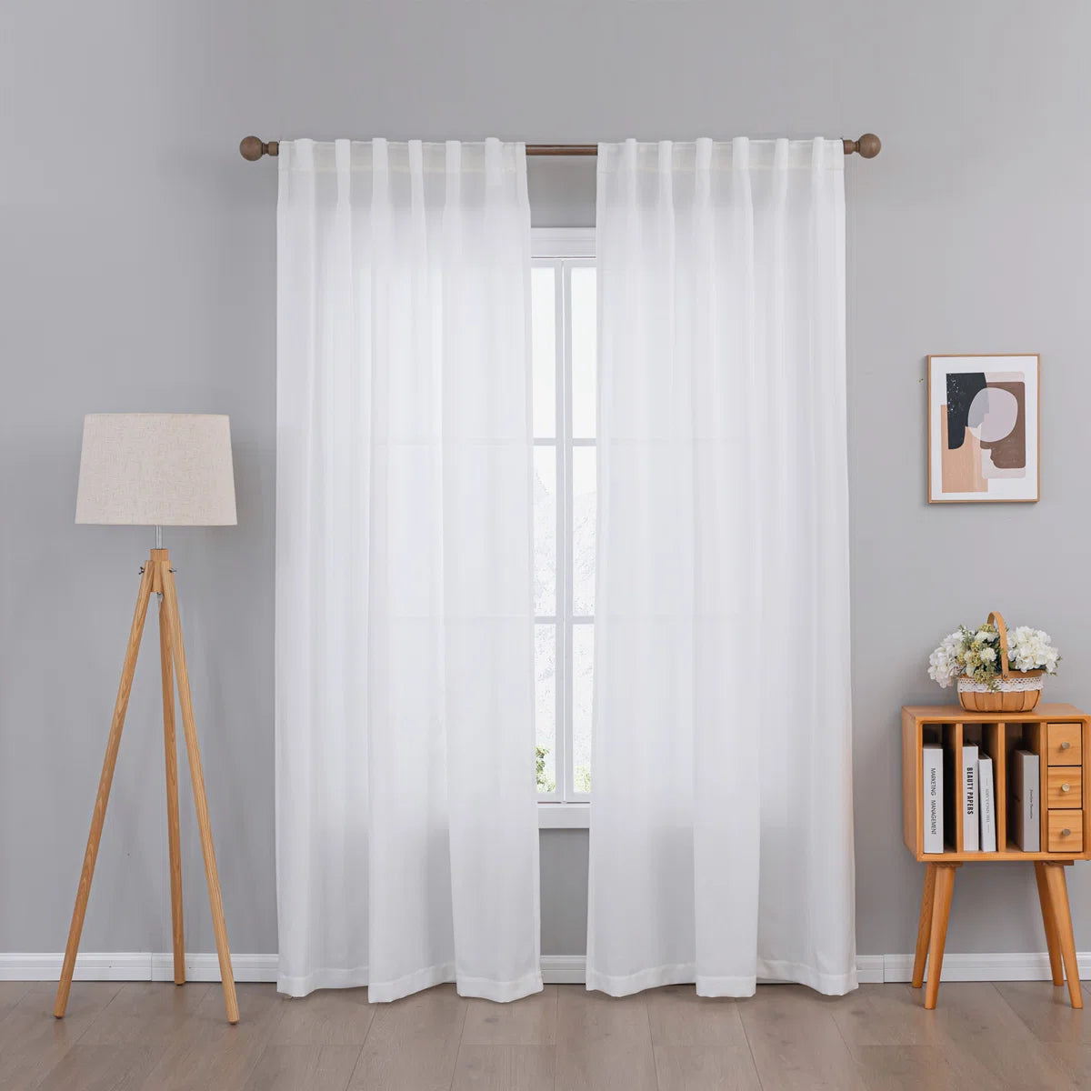 Dabachi Linen Textured Semi-Sheer Back Tab Curtain Pair (Set of 2)