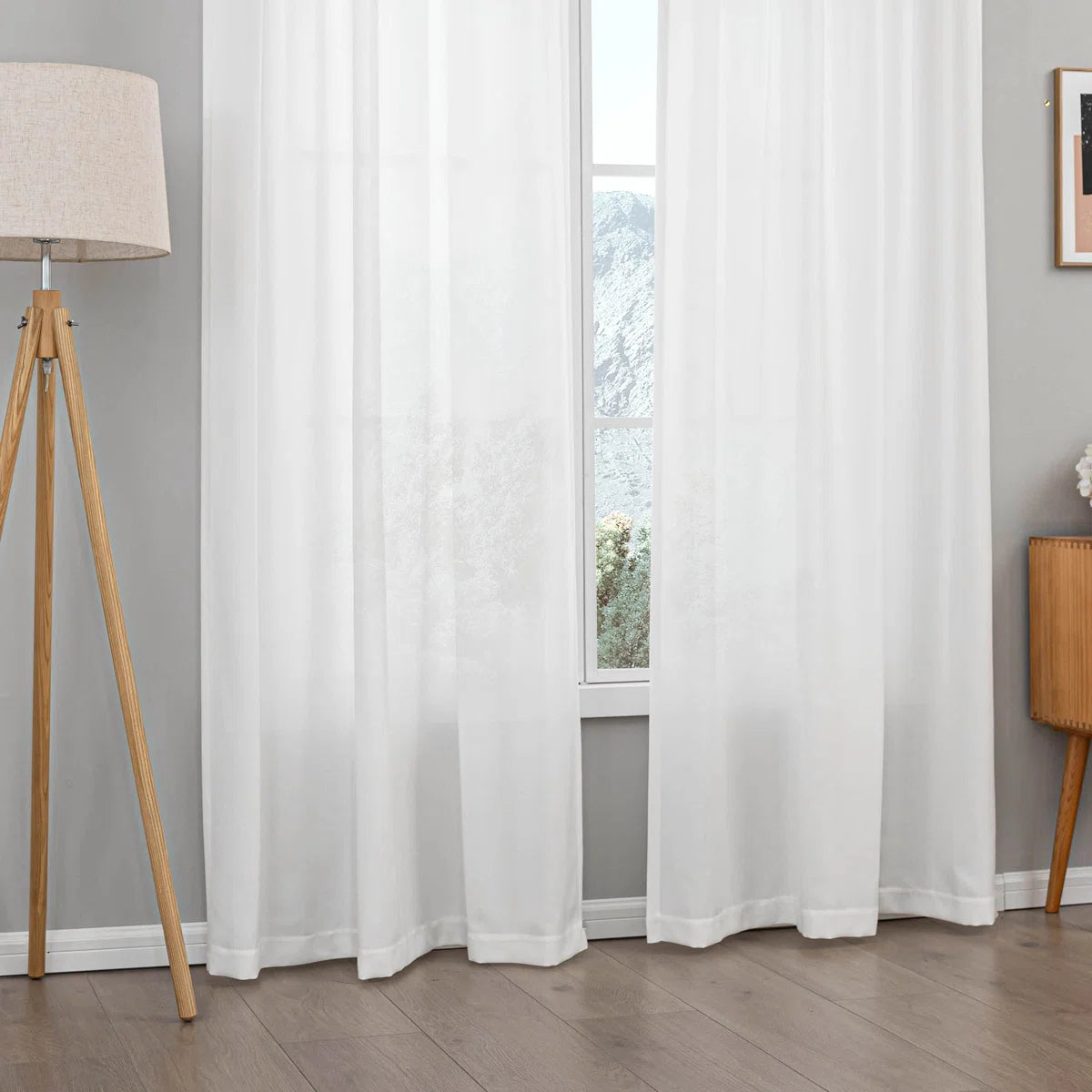 Dabachi Linen Textured Semi-Sheer Back Tab Curtain Pair (Set of 2)