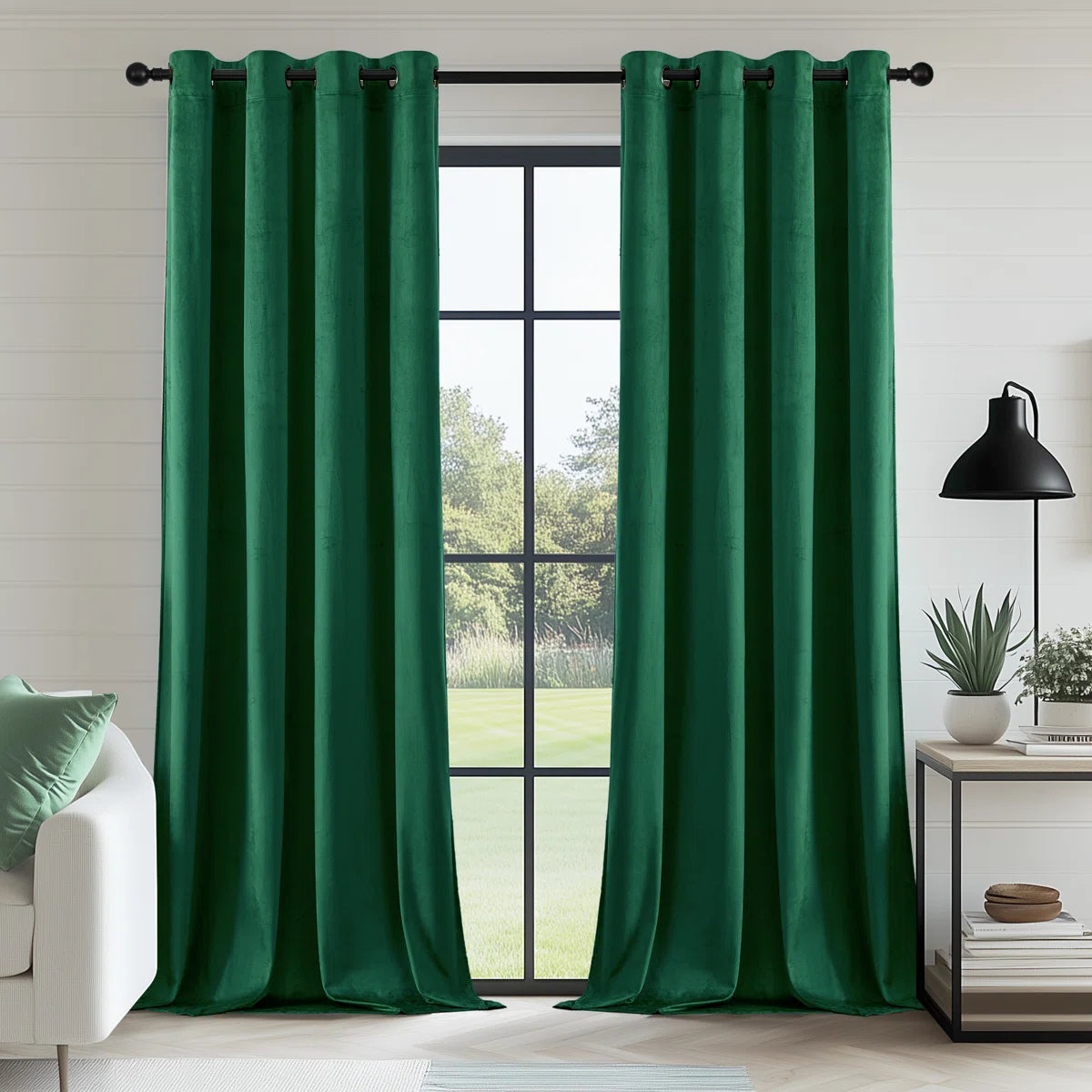Deavion Velvet Solid Color Metal Grommets Room Darkening Curtain Panels (Set of 2)