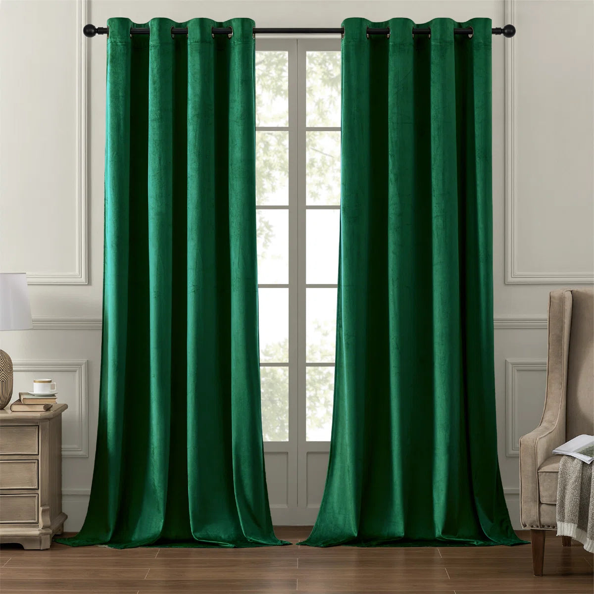 Deavion Velvet Solid Color Metal Grommets Room Darkening Curtain Panels (Set of 2)