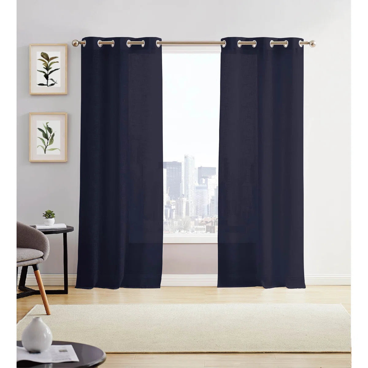 Deisy Solid Semi-Sheer Linen Textured Grommet Curtain Panel Pair (Set of 2)