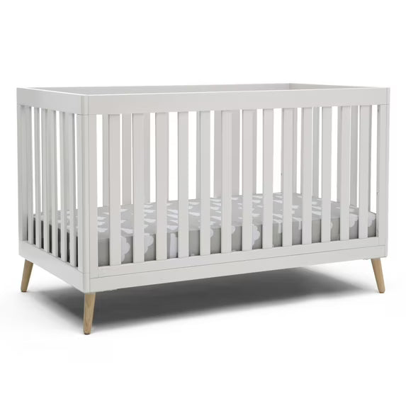 Essex 4-in-1 Convertible Baby Crib, Bianca White/Natural Legs