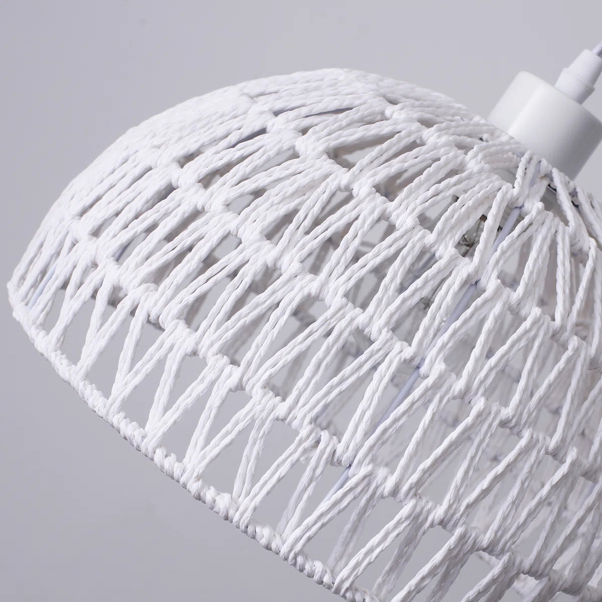 Derica 1 - Light Plug-In Woven Rattan Dome Pendant with Rope Accents Boho Style