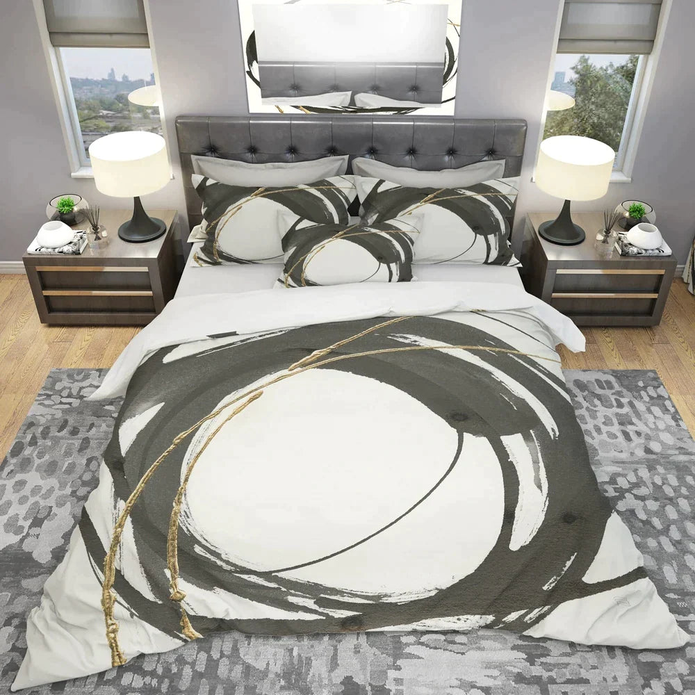 'Gold Glamour Circle I' Geometric Bedding Set - Duvet Cover & Shams - Full/Queen Cover +2 Shams (comforter not included)