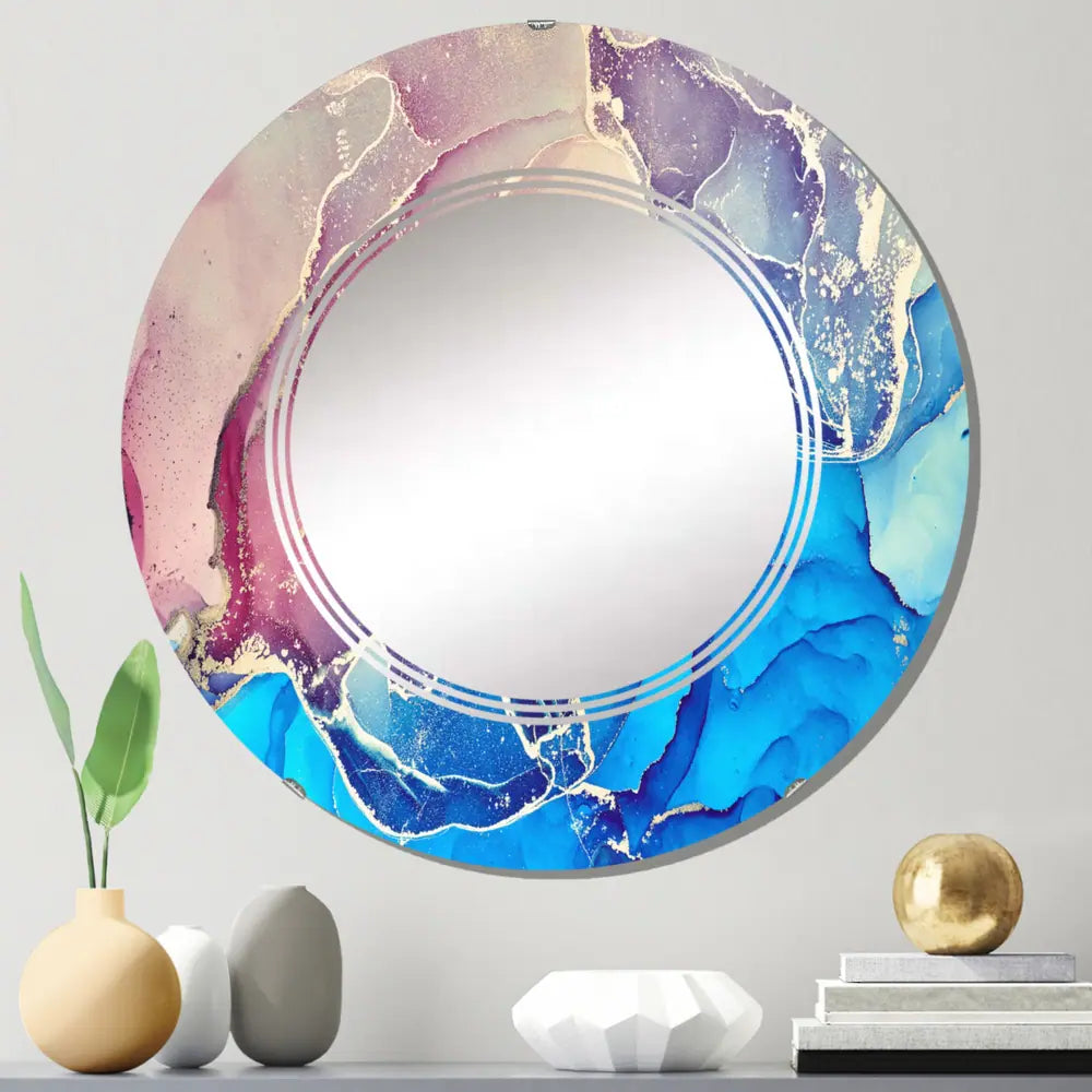 'Blue And Purple Liquid Art I' Printed Modern Wall Mirror - 24in.x24in.