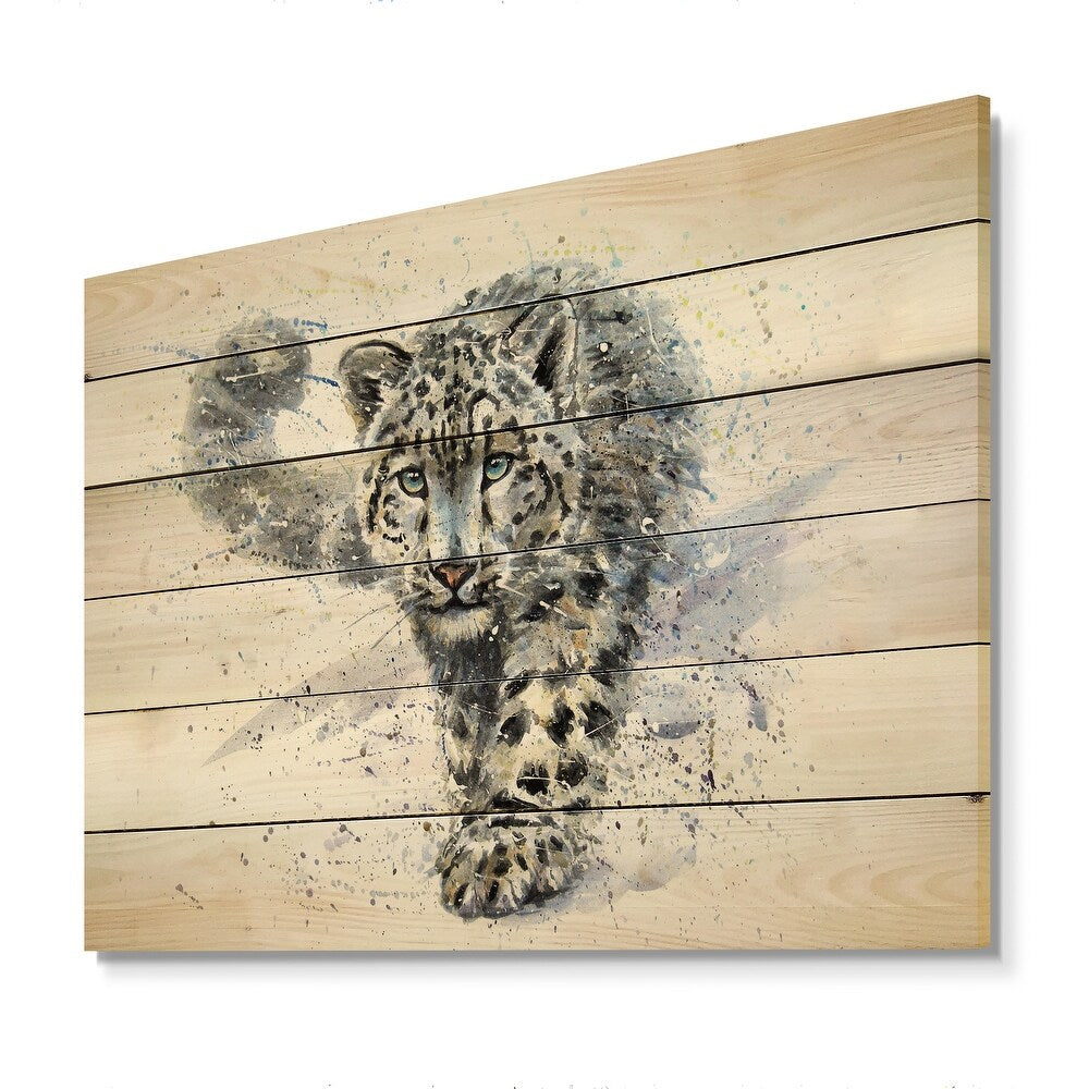 Designart 'Snow Leopard' Traditional Wood Wall Art - Natural Pine Wood
