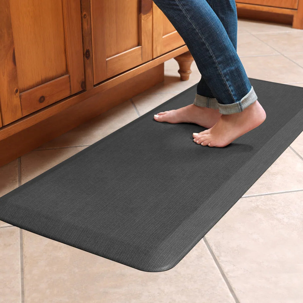 Designer Comfort Grasscloth Anti-fatigue Kitchen Mat - charcoal