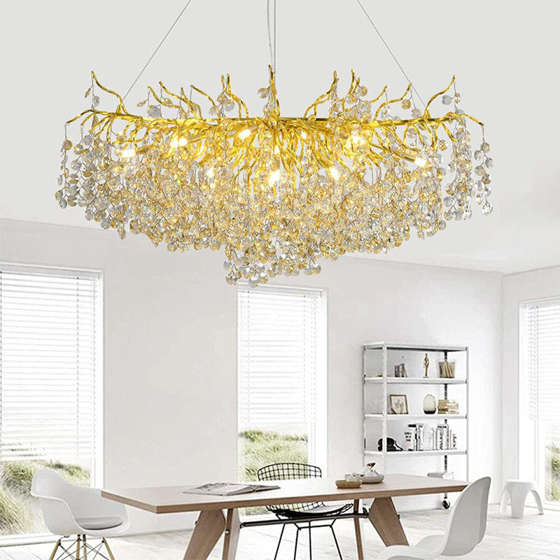 Divoll Gold Branch Chandelier 13 Light Crystal Raindrop Chandelier