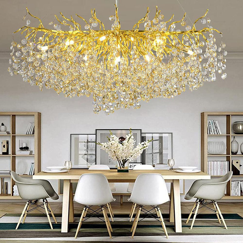 Divoll Gold Branch Chandelier 13 Light Crystal Raindrop Chandelier