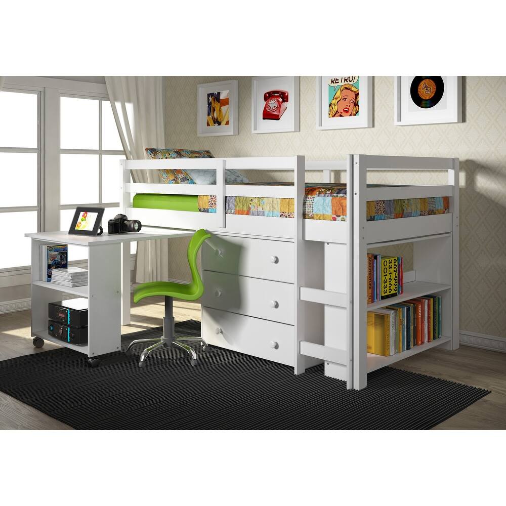 Low Study Loft Desk Twin Bed - White