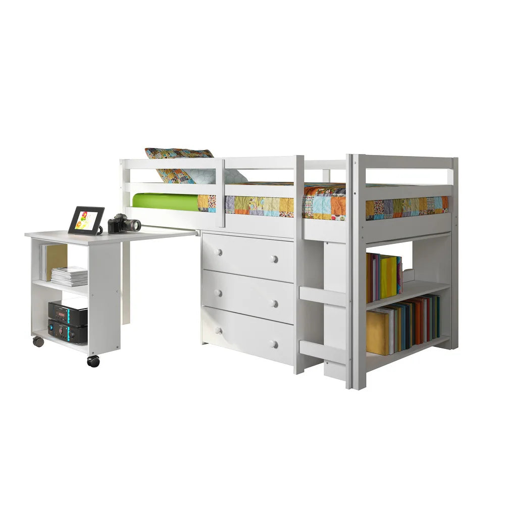Low Study Loft Desk Twin Bed - White