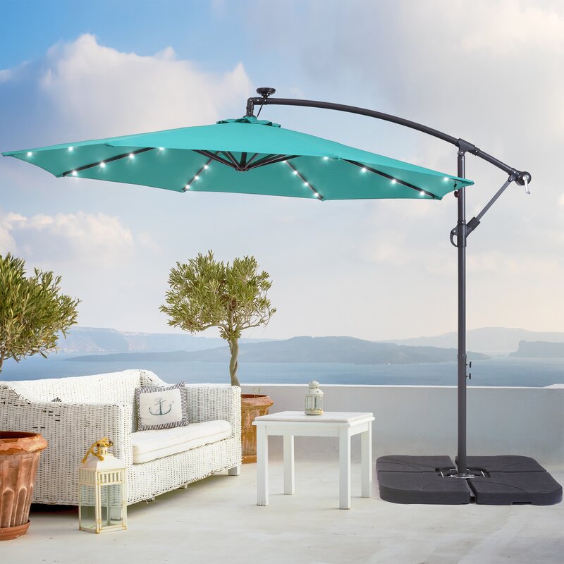 hanging patio umbrella lights Dorelli Lighted Cantilever Umbrella – Salvage & Co Indy