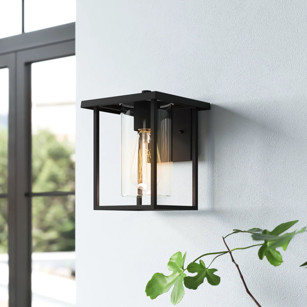 Dormer Square UV Resistant Black Transparent Glass Outdoor Wall Light