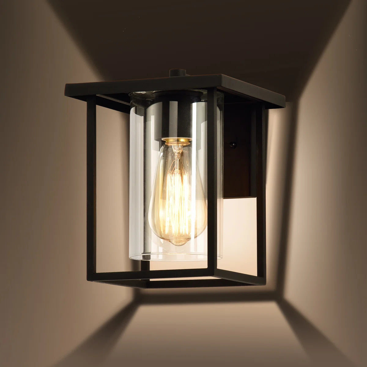 Dormer Square UV Resistant Black Transparent Glass Outdoor Wall Light