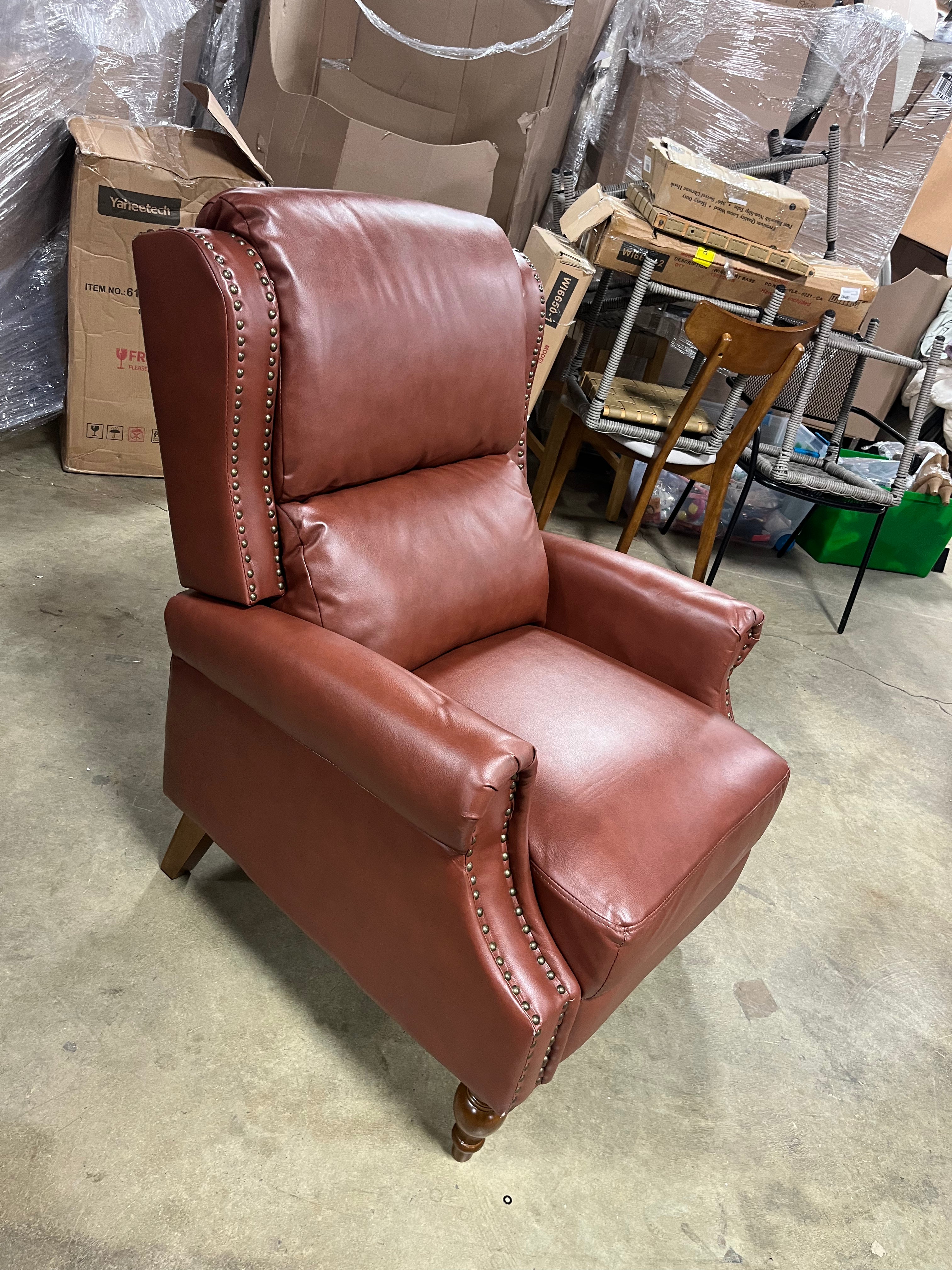 Yanik Vegan Leather Manual Recliner with Nailheads Wingback