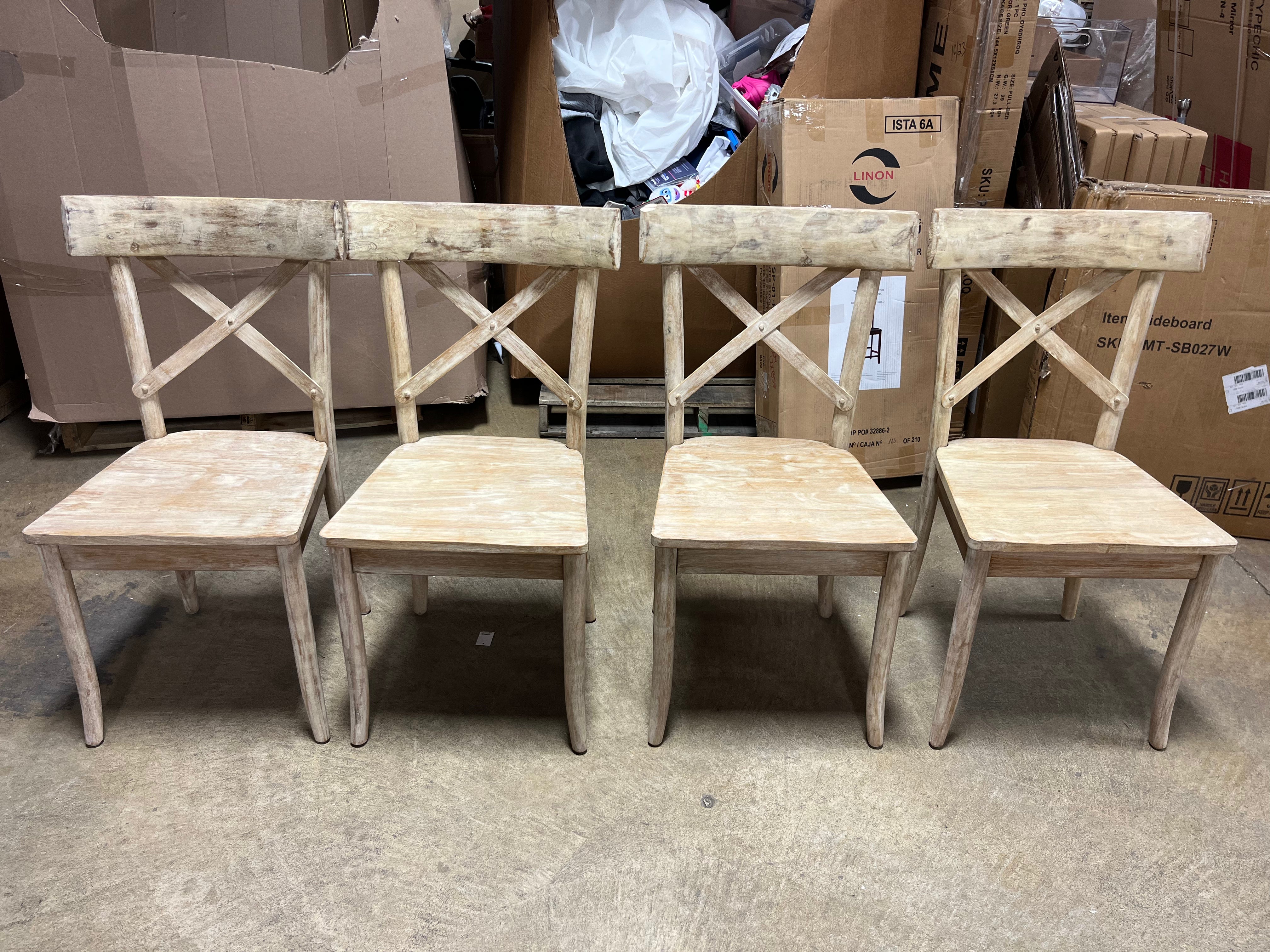 Whistle Stop X-Back Wooden Side Chair Set - Beige Farmhouse Wood Natural Finish - Set of 4