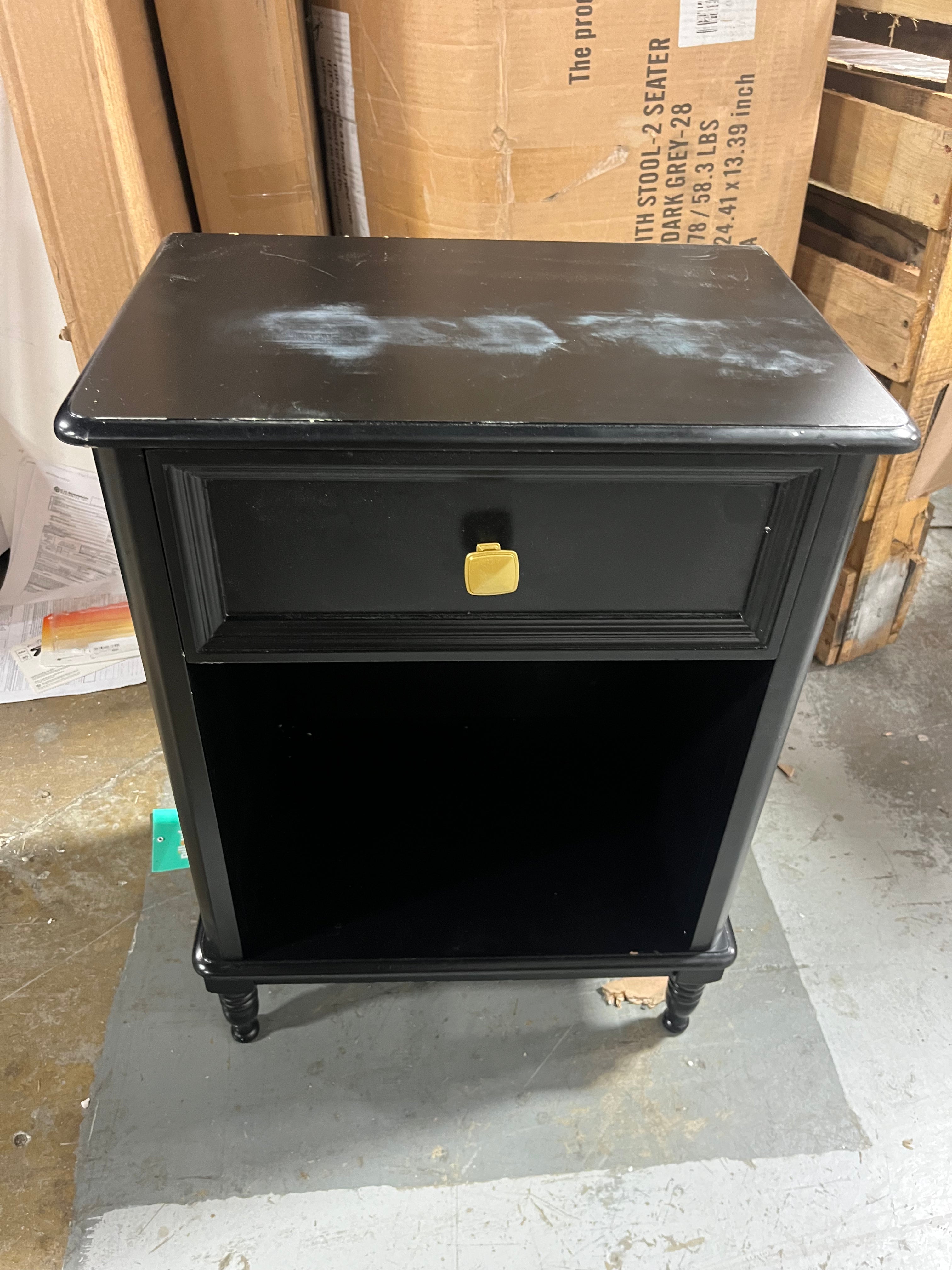 Black Night Stand Bedside Table End Table with Drawer and Storage Shelf, Wood Nightstand for Bedroom Office Living Room Sofa, Easy Assembly