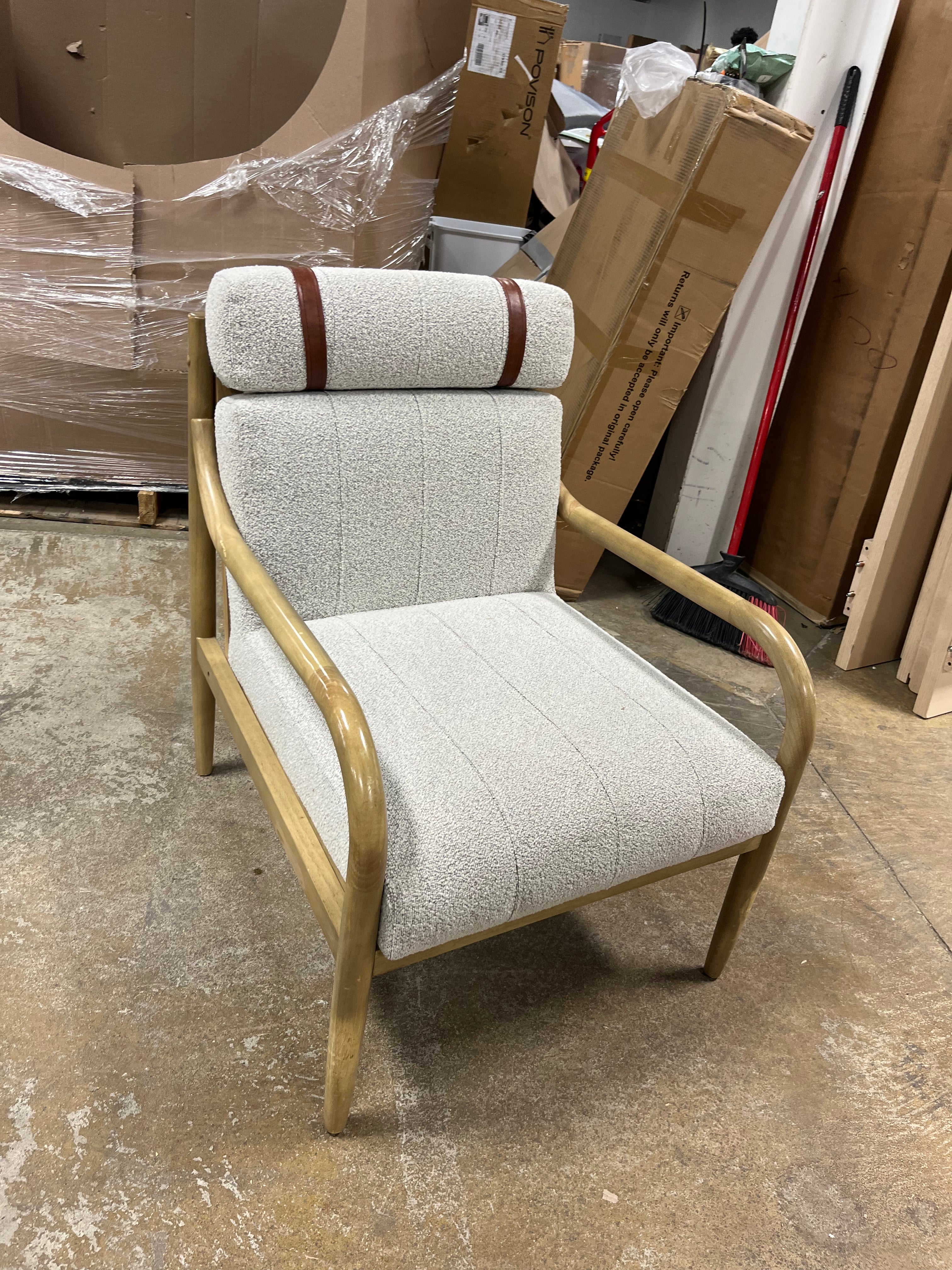 Boucle Upholstered Wood Accent Arm Chair