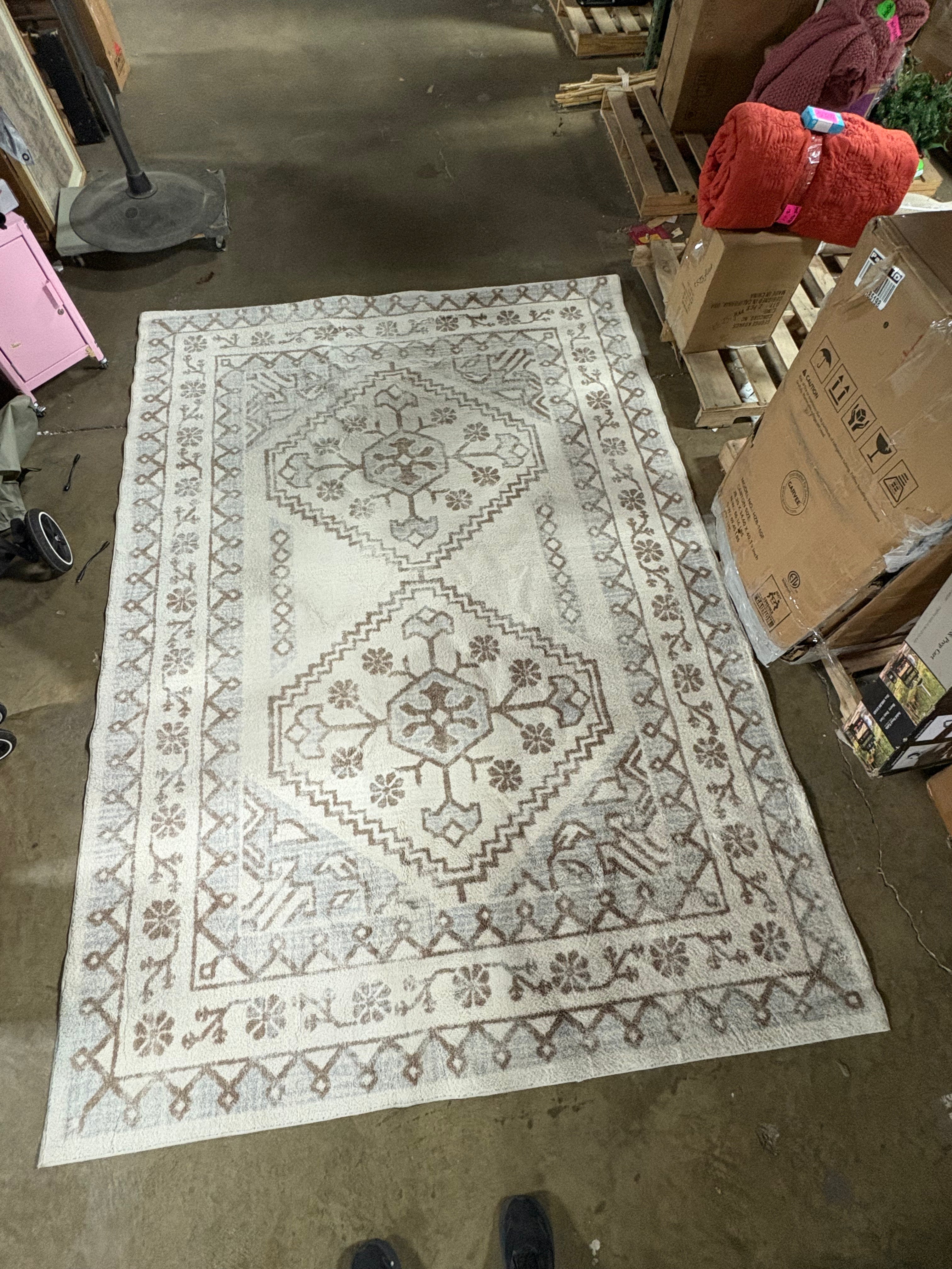 Washable Distressed Persian Accent Rug Cream 7x10 – Salvage & Co Indy