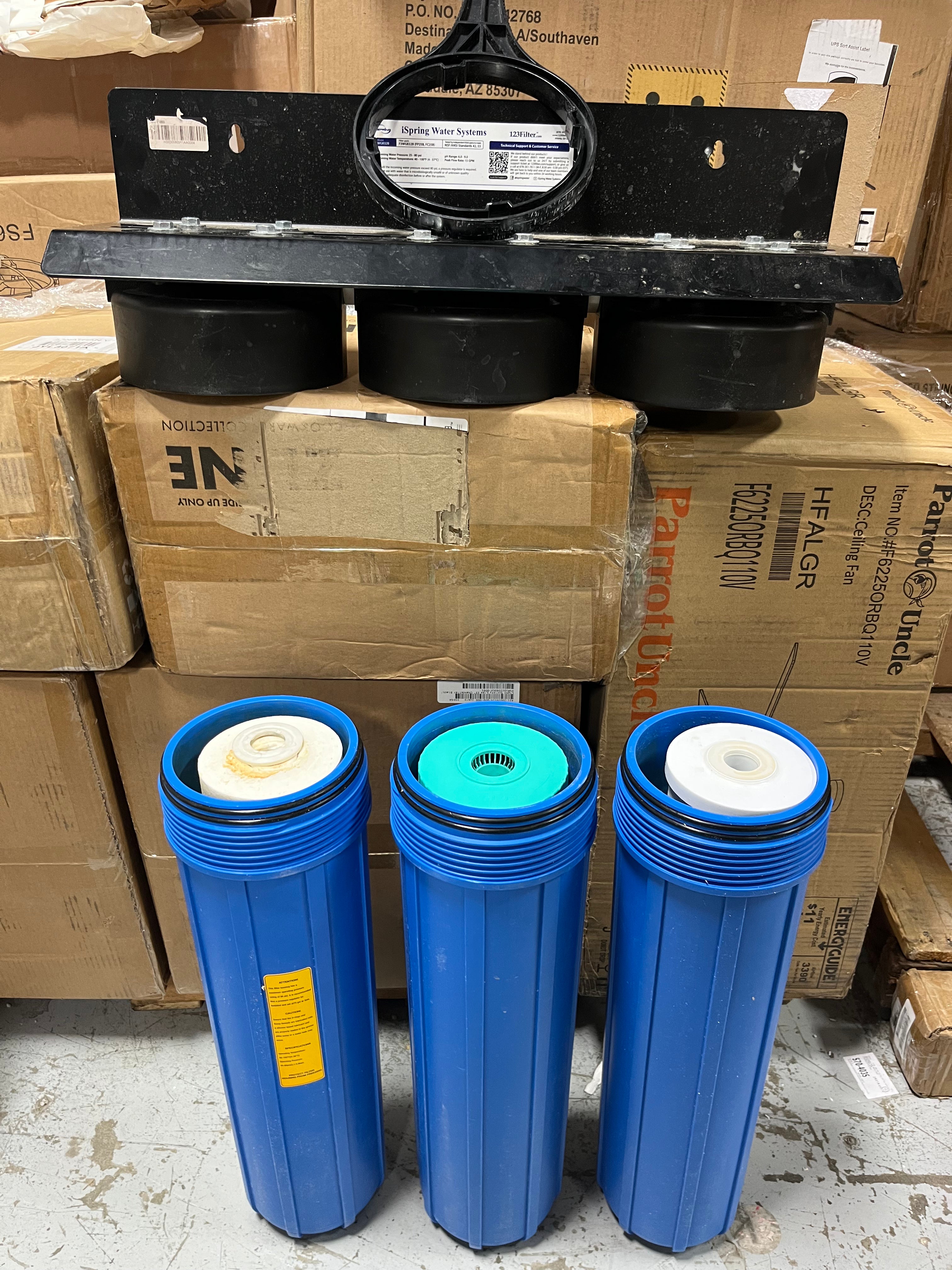 3-Stage Whole House Water Filtration System w/ Iron & Manganese Reducing Filter w/ Push-Fit Stainless Steel Hose