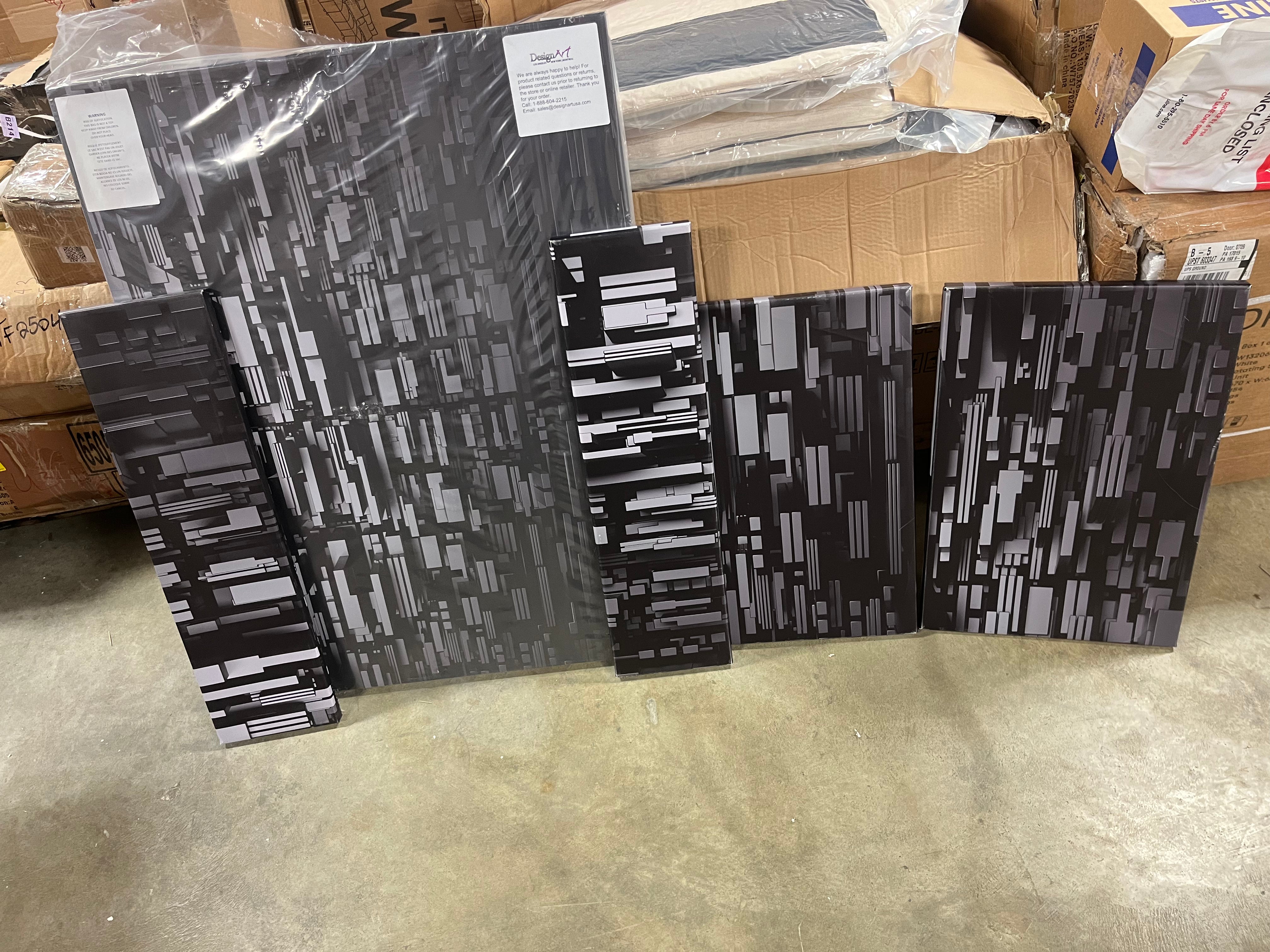 Black 3D Geometric Background On Canvas Print