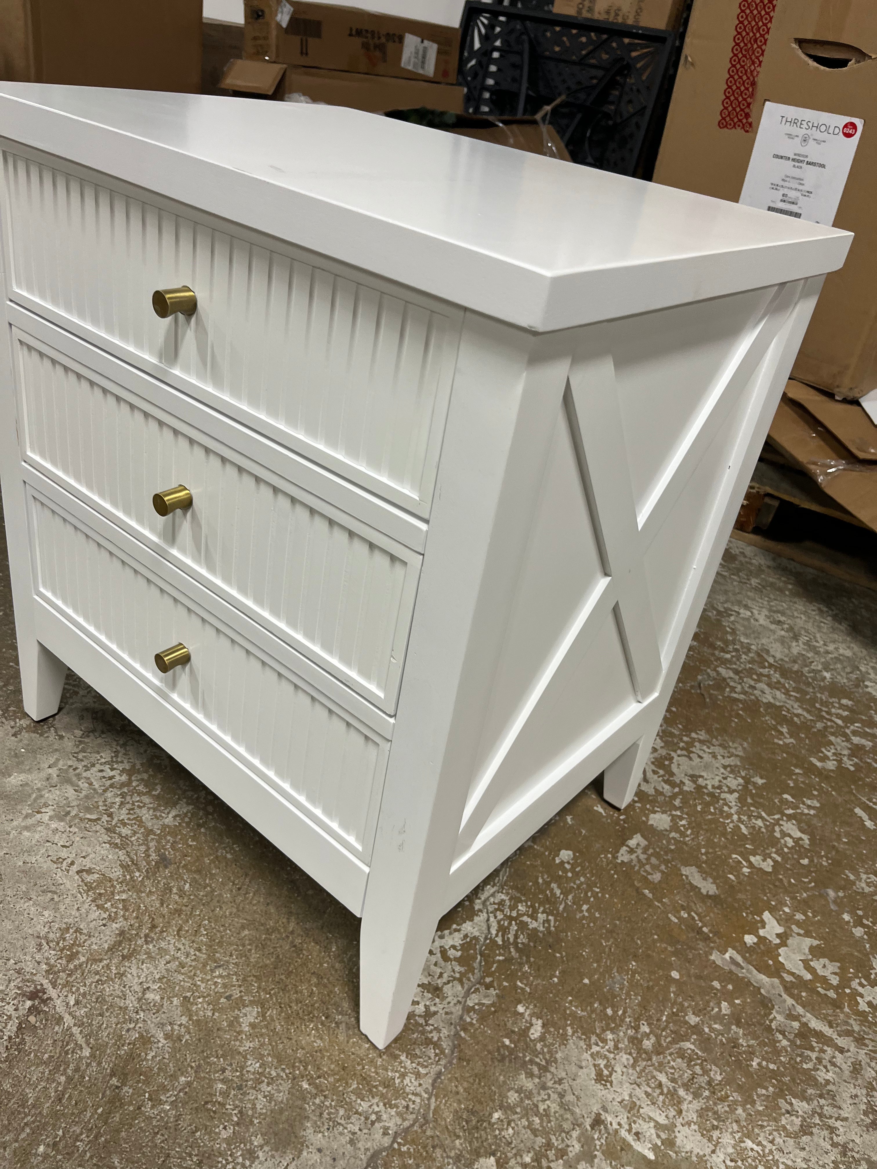 Wrentham Beadboard Farmhouse 3 Drawer Nightstand White