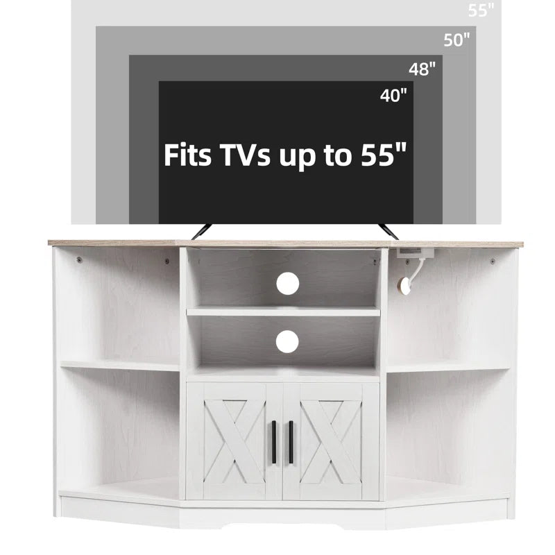 Drake Corner TV Stand with Power Outlet and Media Storage – Salvage ...