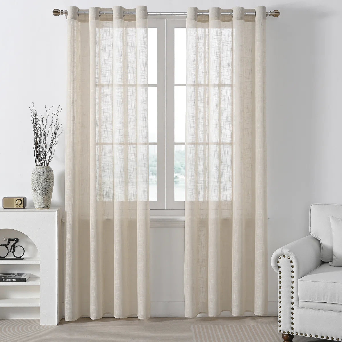 Draycott Polyester Linen like Textured Gromments Curtain Pair (Set of 2)