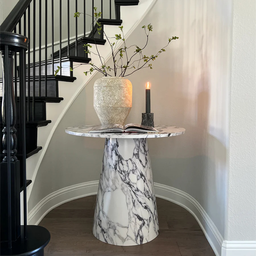 Dwen 35" Modern Faux Marble Round Pedestal Console Table - SHOWROOM ITEM 