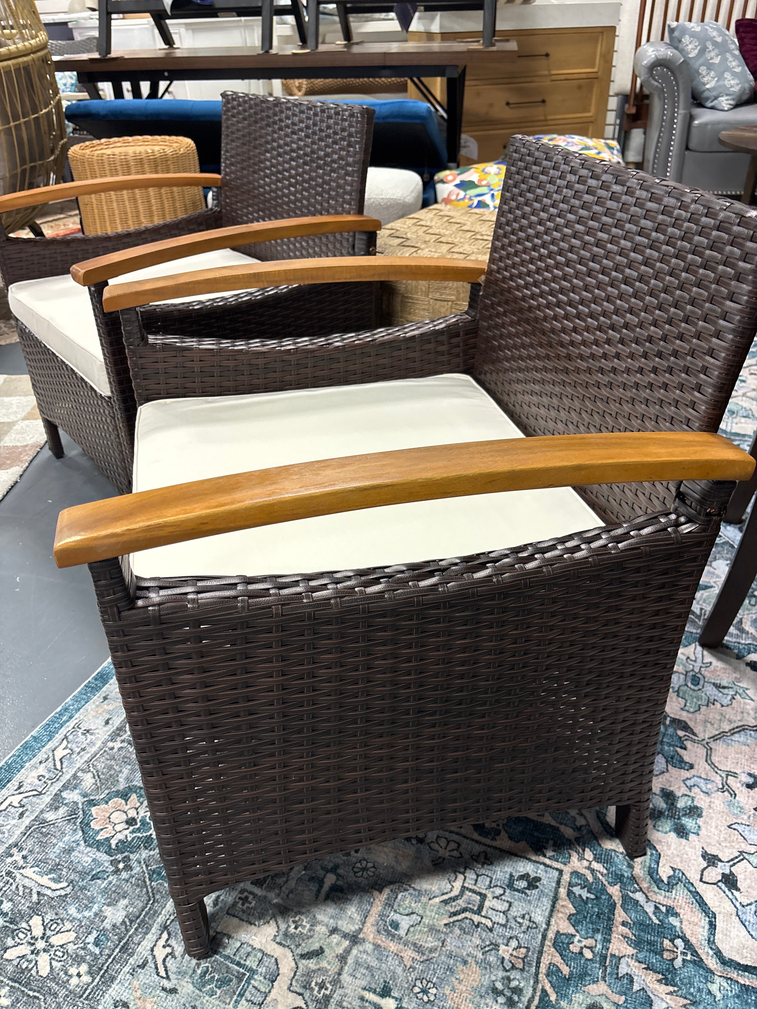 (Set of 2) Outdoor Wicker Conversation Chairs - Off White SHOWROOM ITEM