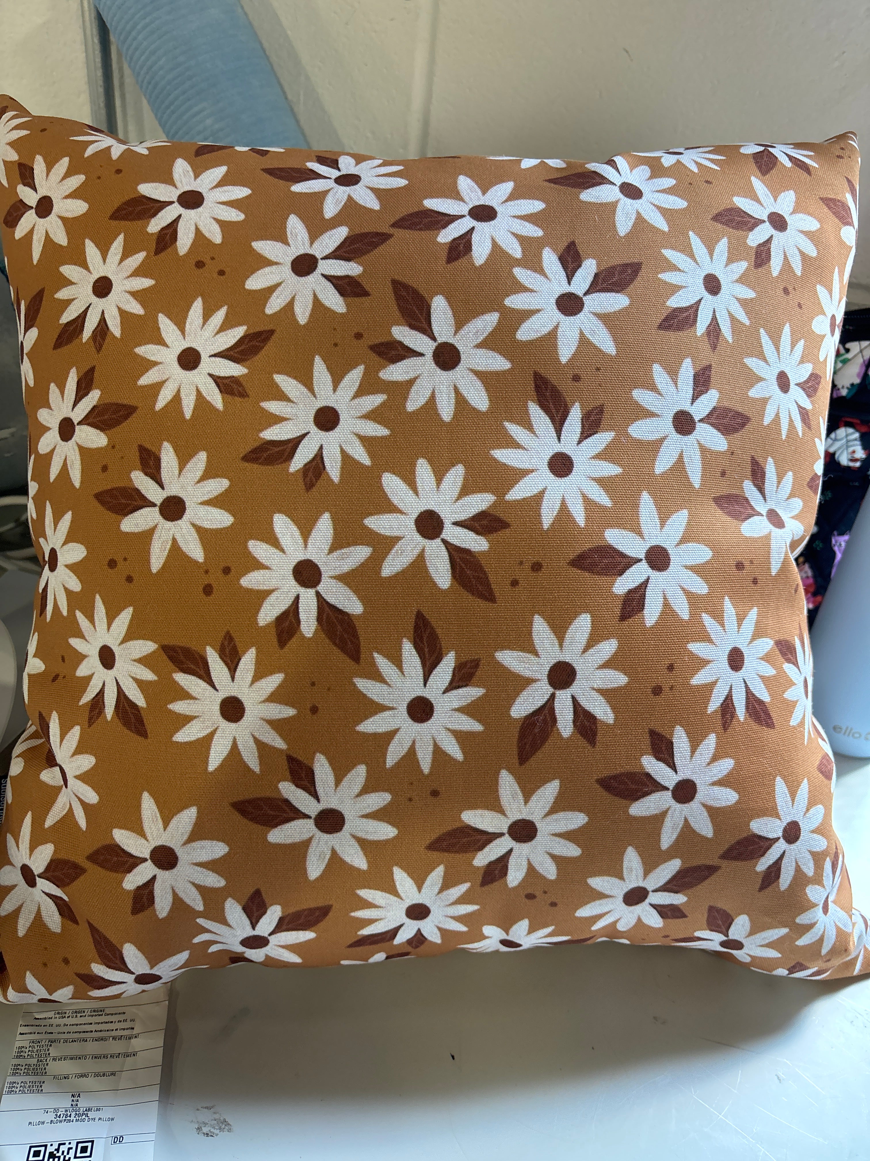 16"x16" Avenie Boho Daisies Square Outdoor Throw Pillow - Brown/Gold SHOWROOM ITEM