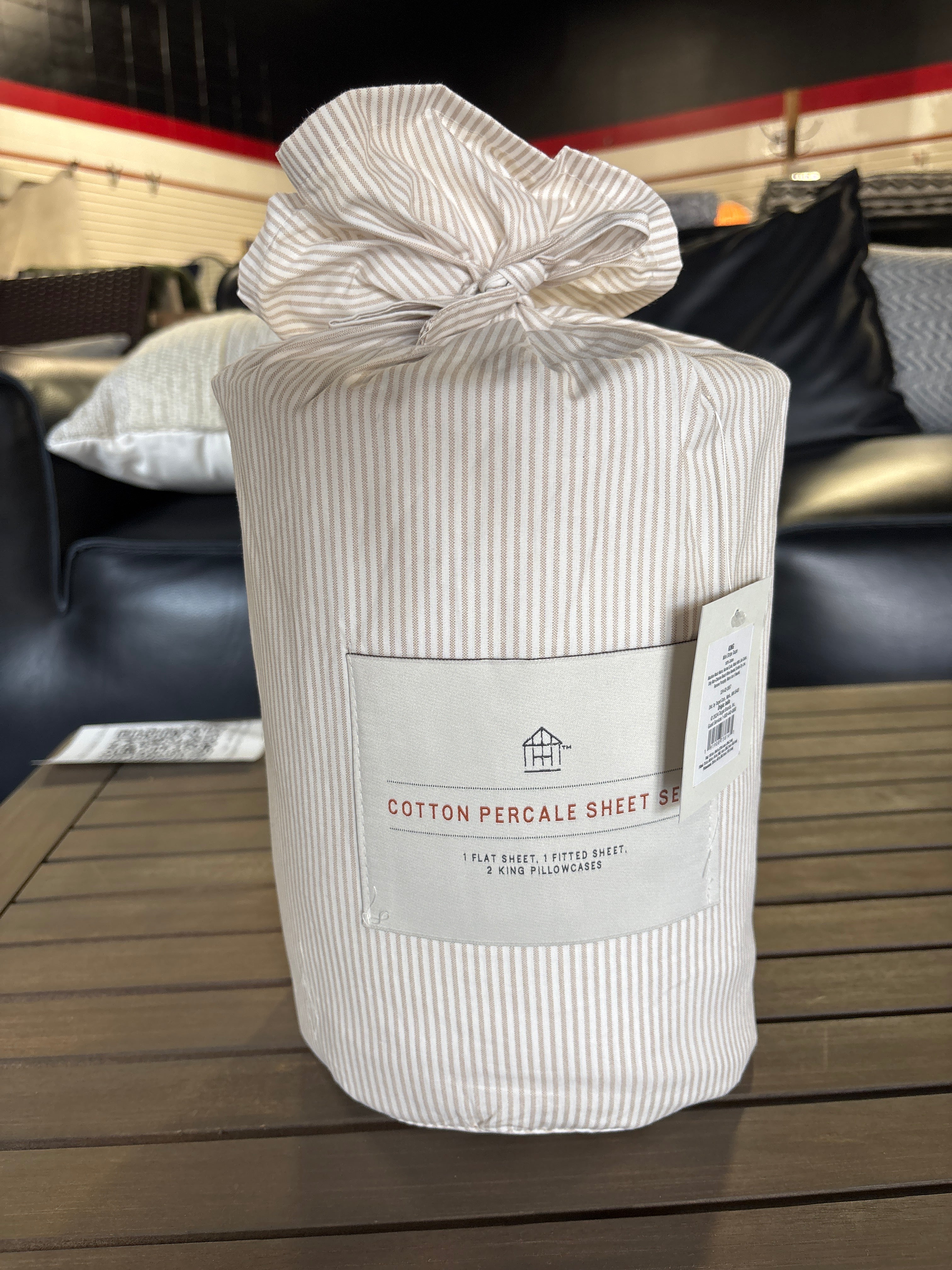 4pc Cotton Percale Microstripe Sheet Set - Pebble SHOWROOM ITEM