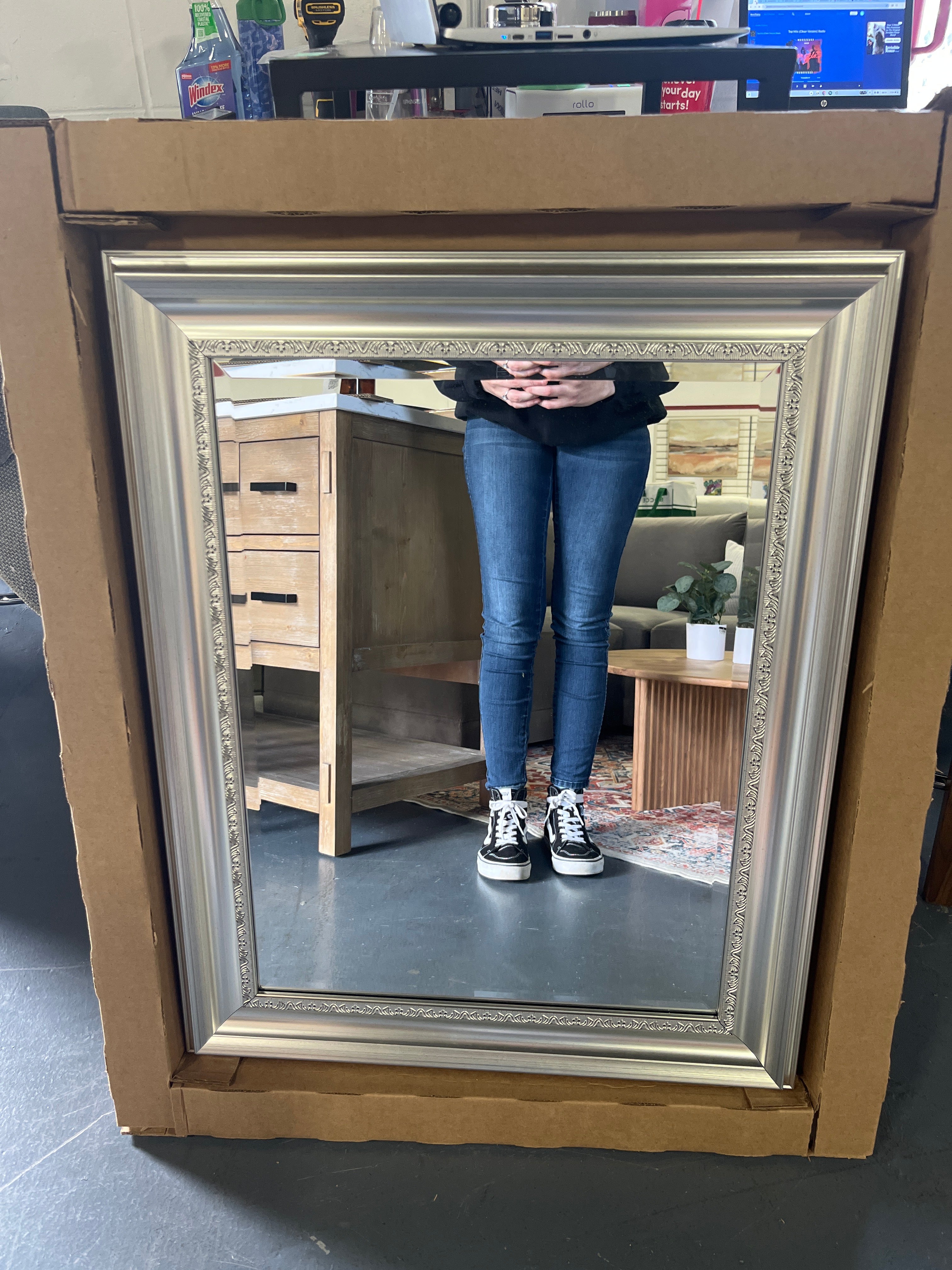 24" x 30" Non-Beveled Parlor Bathroom Wall Mirror Silver - Amanti Art: SHOWROOM ITEM