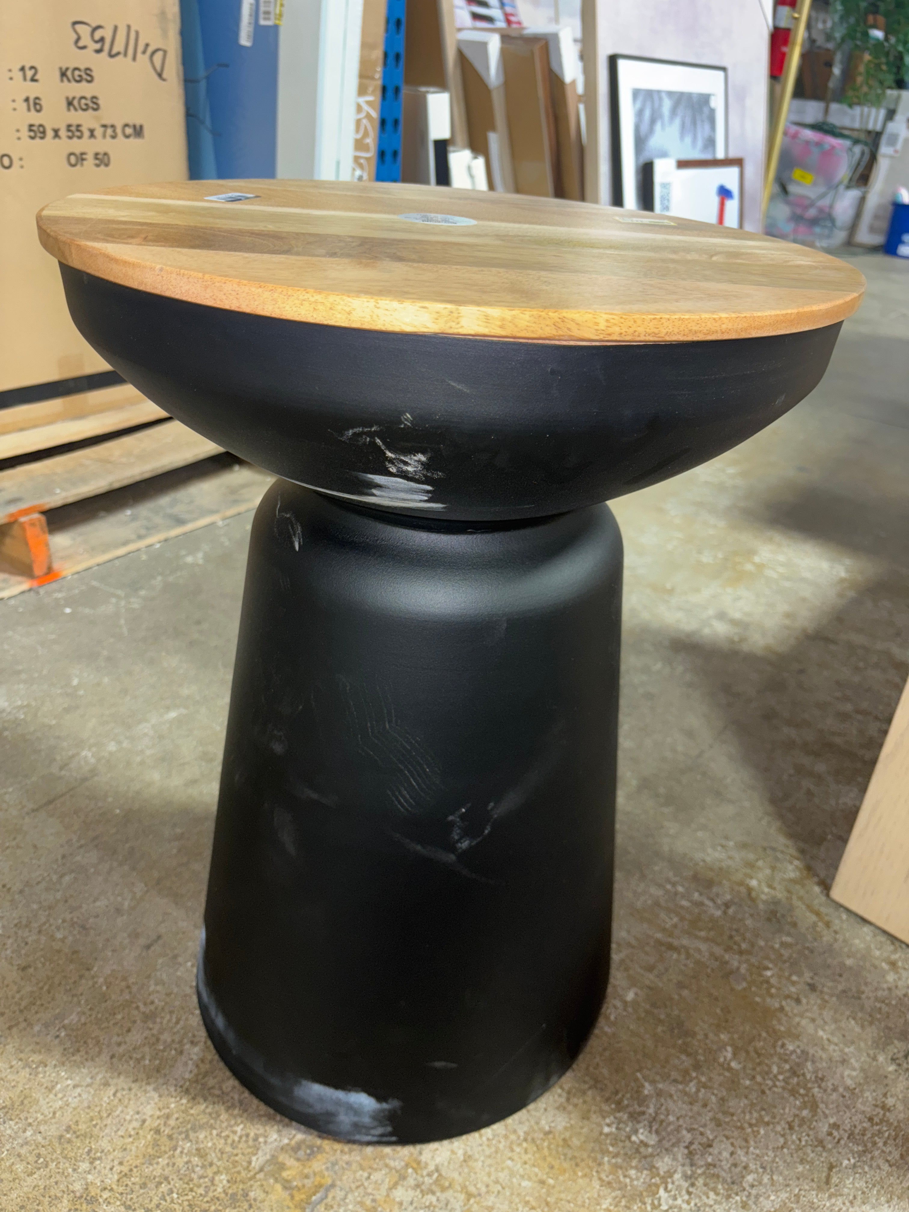 Gino Turned Drum Accent Table Black SHOWROOM ITEM