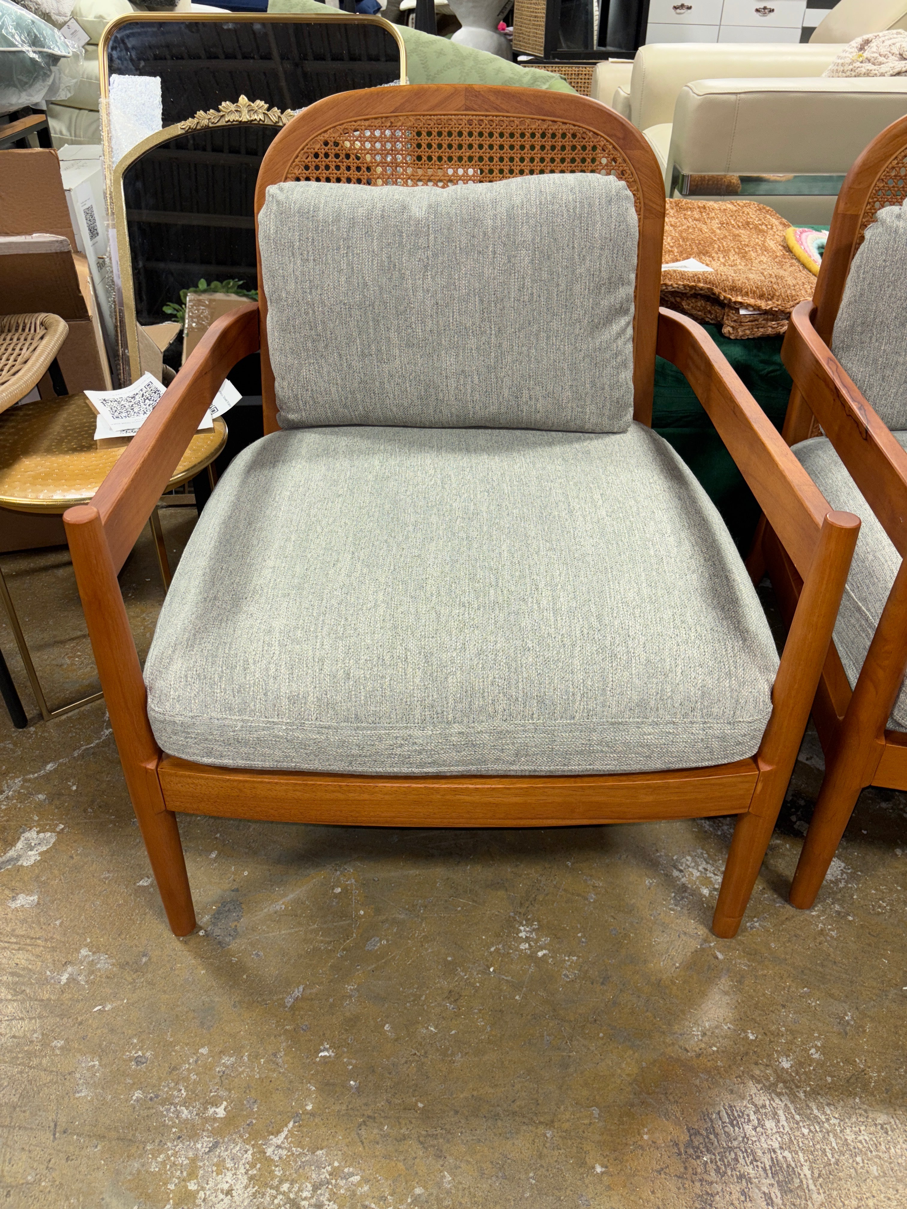 (Set of 2) Zuka Mid-Century cbModern Rattan Wooden Chair with Cushions - Walnut/Grayish Green  SHOWROOM ITEM