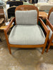 (Set of 2) Zuka Mid-Century cbModern Rattan Wooden Chair with Cushions - Walnut/Grayish Green  SHOWROOM ITEM