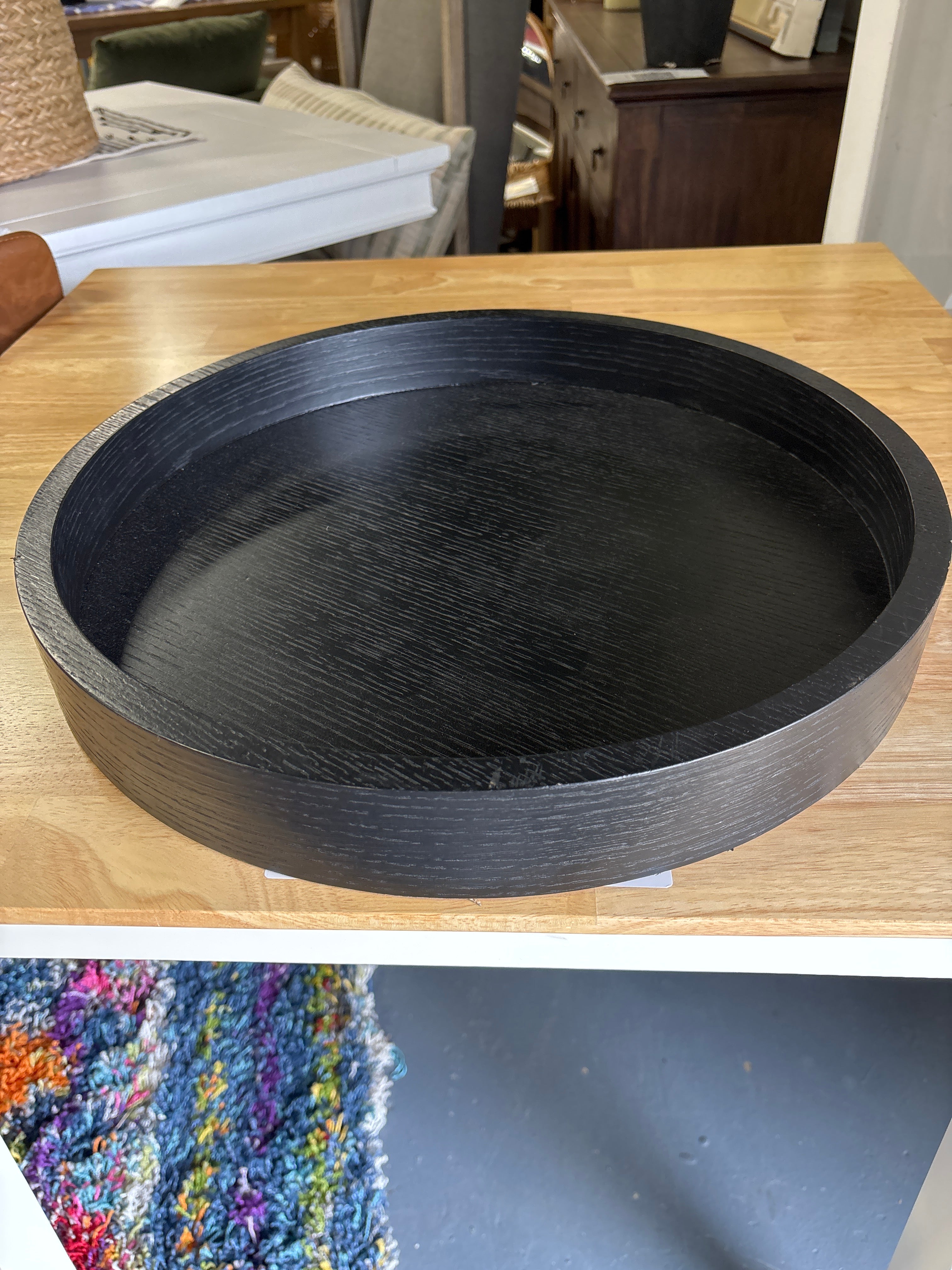 18" Wooden Round Tray Table Decor - Black SHOWROOM ITEM