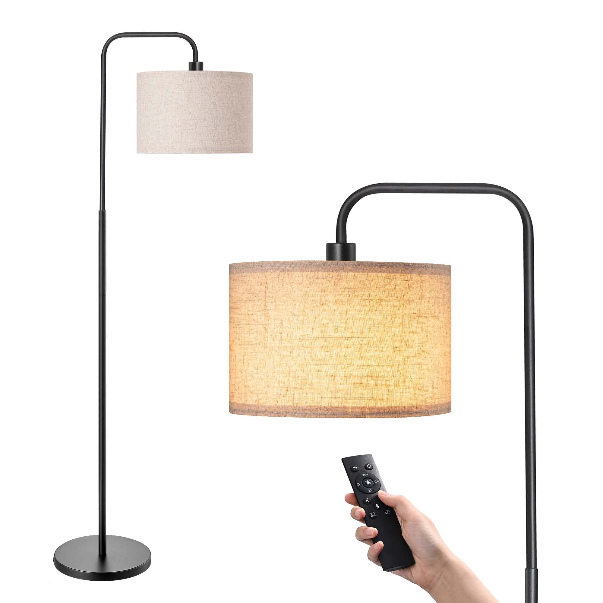 Modern Arc Floor Lamp with Remote Control Metal Dimmable Pole Lamp with Shade