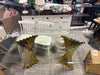 Trona Glass Top Metal Base Dining Table - Gold SHOWROOM ITEM