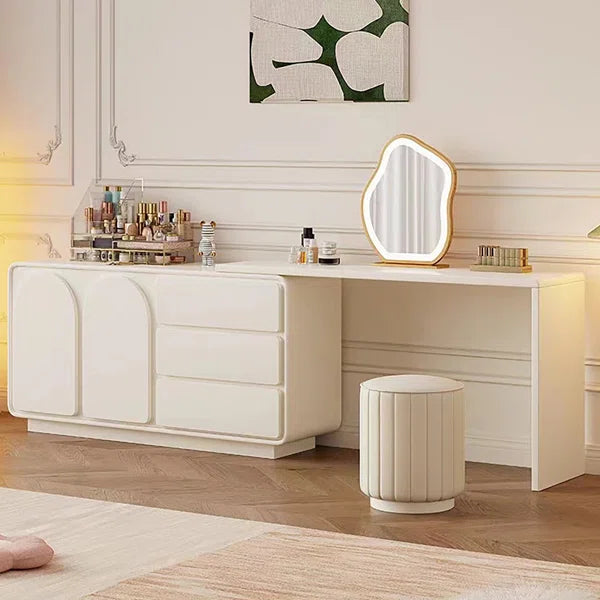 White Earna Modern L-Shaped Makeup Vanity, Bedroom Desk