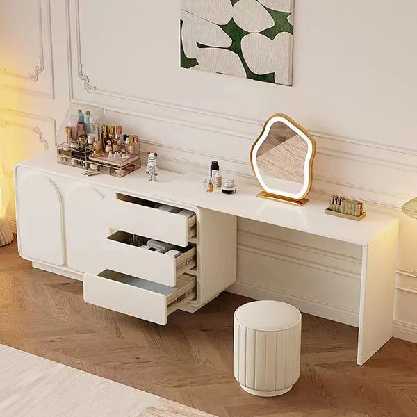 White Earna Modern L-Shaped Makeup Vanity, Bedroom Desk