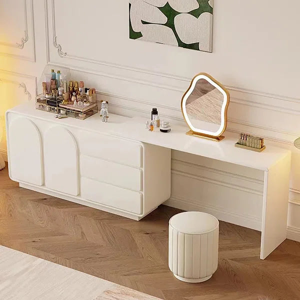 White Earna Modern L-Shaped Makeup Vanity, Bedroom Desk