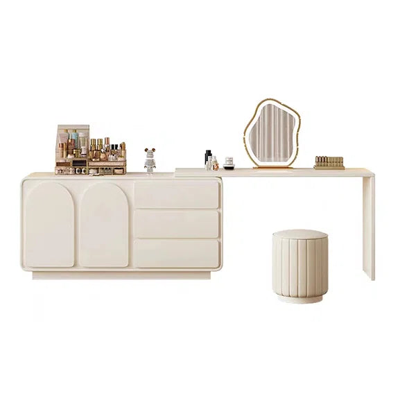 White Earna Modern L-Shaped Makeup Vanity, Bedroom Desk