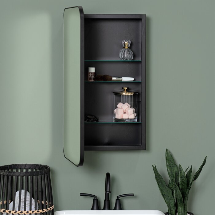 Black Eaton Framed Medicine Cabinet with Mirror and 3 Adjustable Shelves