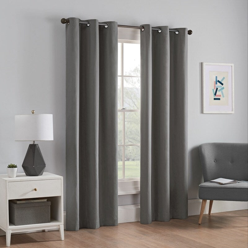 Microfiber Blackout Grommet Curtains, Solid Thermaback (2 panels) - Smoke