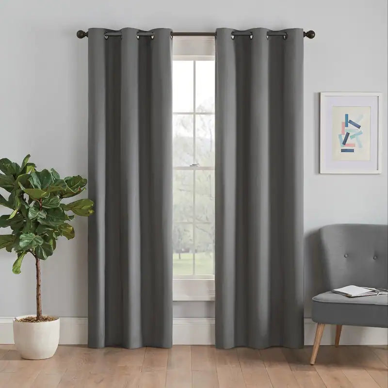 Microfiber Blackout Grommet Curtains, Solid Thermaback (2 panels) - Smoke