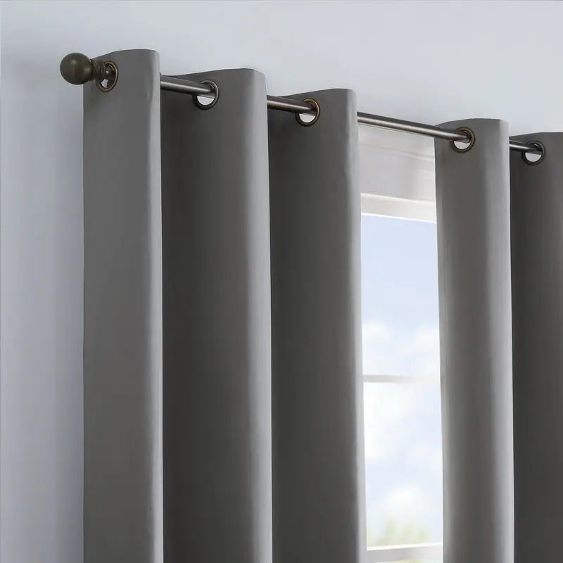 Microfiber Blackout Grommet Curtains, Solid Thermaback (2 panels) - Smoke