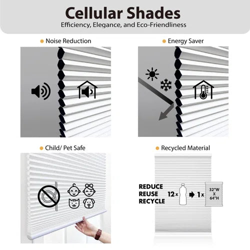 White EcoHome Cordless Semi-Sheer Light Filtering Top Down Bottom Up Cellular Shade