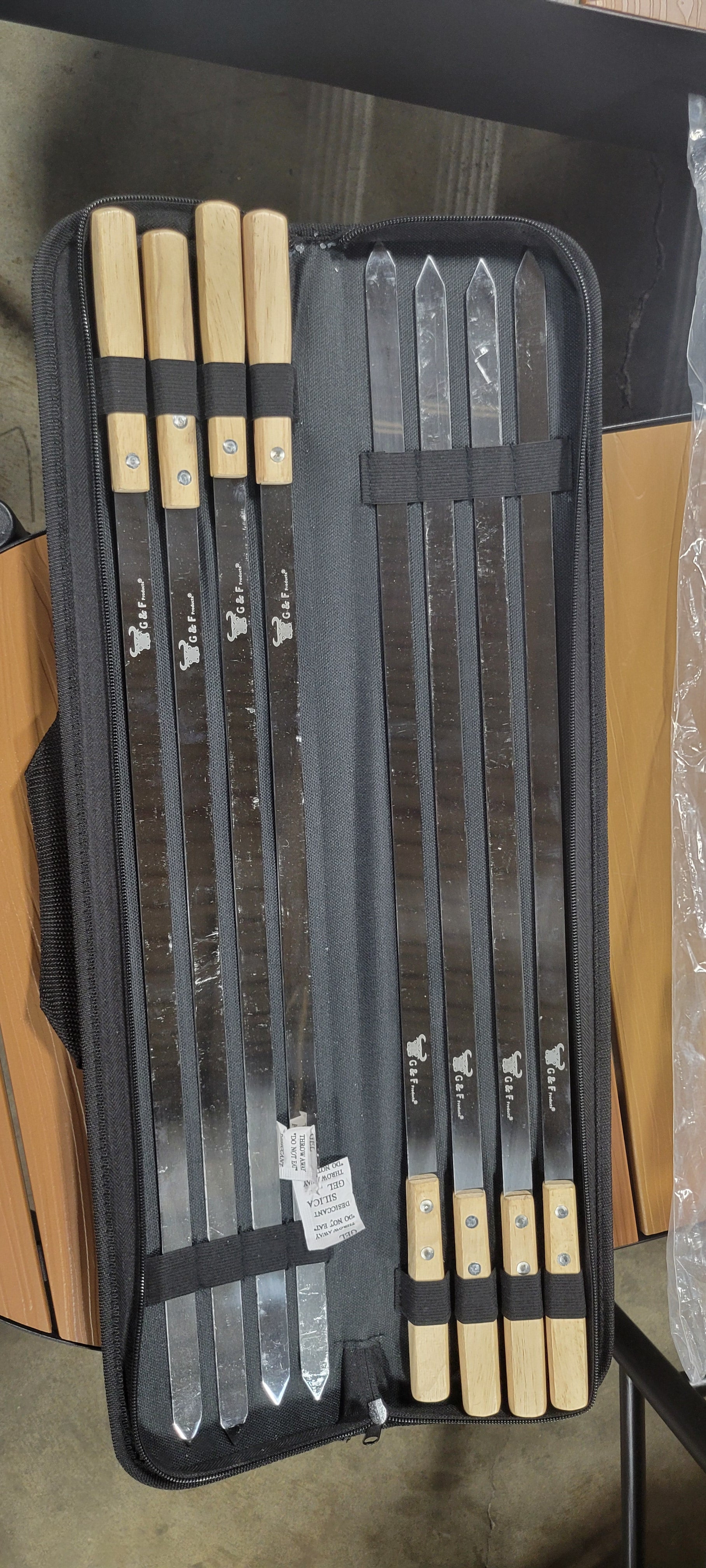 BBQ Skewers Stainless Steel Flat Metal Skewers with Wooden Handles